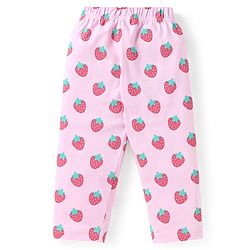 Babyhug Cotton Knit Full Sleeves Night Suit With Strawberry Print - Pink