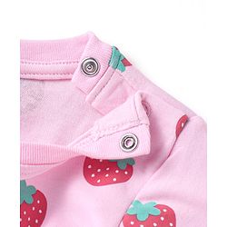 Babyhug Cotton Knit Full Sleeves Night Suit With Strawberry Print - Pink