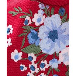 Babyhug 100% Cotton Knit Mittens & Booties Set Floral Print - Red
