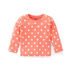Babyhug Cotton Knit Full Sleeves Polka Dots Printed Night Suit - Orange