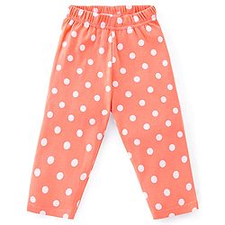Babyhug Cotton Knit Full Sleeves Polka Dots Printed Night Suit - Orange