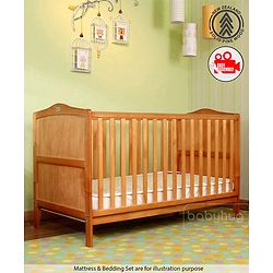 Babyhug Merlino 2 in 1 Wooden Cot Cum Junior Bed with Height Adjustable & Plug and Play Assembly - Antique
