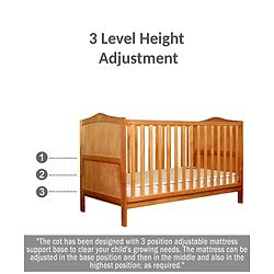 Babyhug Merlino 2 in 1 Wooden Cot Cum Junior Bed with Height Adjustable & Plug and Play Assembly - Antique