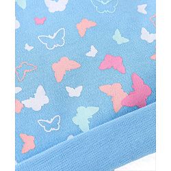 Babyhug 100% Cotton Knit Butterfly Print Cap With Bow Applique - Blue