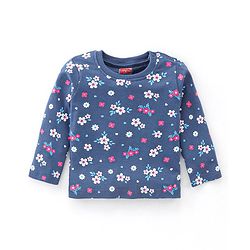 Babyhug Cotton Knit Full Sleeves Floral Print Night Suit - Navy Blue