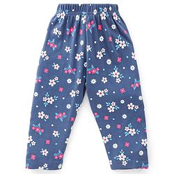 Babyhug Cotton Knit Full Sleeves Floral Print Night Suit - Navy Blue