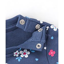 Babyhug Cotton Knit Full Sleeves Floral Print Night Suit - Navy Blue