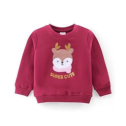 Babyhug 100% Cotton Terry Knit Full Sleeves T-Shirt & Lounge Pant With Bear Patch - Wine