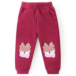 Babyhug 100% Cotton Terry Knit Full Sleeves T-Shirt & Lounge Pant With Bear Patch - Wine