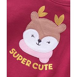Babyhug 100% Cotton Terry Knit Full Sleeves T-Shirt & Lounge Pant With Bear Patch - Wine