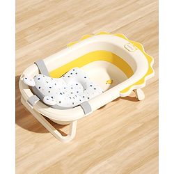 Babyhug Foldable Anti Slip Bath Tub with Cushion  - Yellow