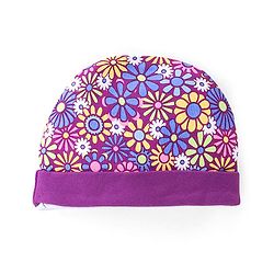 Babyhug 100% Cotton Knit Cap Mittens & Booties Set Floral Print - Purple