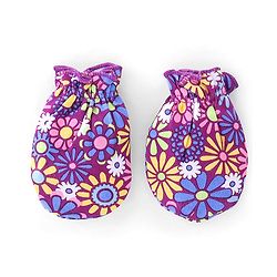 Babyhug 100% Cotton Knit Cap Mittens & Booties Set Floral Print - Purple