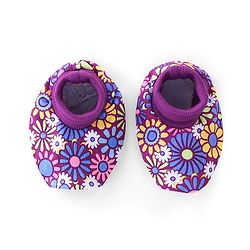 Babyhug 100% Cotton Knit Cap Mittens & Booties Set Floral Print - Purple