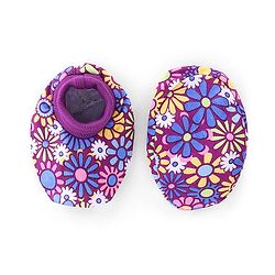 Babyhug 100% Cotton Knit Cap Mittens & Booties Set Floral Print - Purple