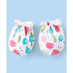 Babyhug 100% Cotton Knit Apple Print Mittens & Booties - Multicolour