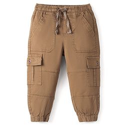 Babyhug Cotton Spandex Full Length Solid Color Trouser - Brown
