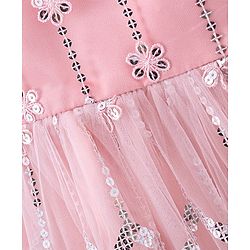 Babyhug Frilled Sleeve Net Sequenced Embroidered Ethnic Dress-Pink