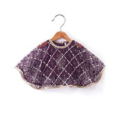 Babyhug Cape Sleeves Sequenced Embroidered Choli with Lehenga and Poncho Set - Purple