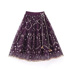 Babyhug Cape Sleeves Sequenced Embroidered Choli with Lehenga and Poncho Set - Purple