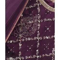 Babyhug Cape Sleeves Sequenced Embroidered Choli with Lehenga and Poncho Set - Purple