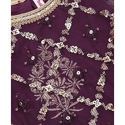 Babyhug Cape Sleeves Sequenced Embroidered Choli with Lehenga and Poncho Set - Purple