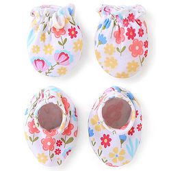 Babyhug 100% Cotton Mittens & Booties Set Floral Print - Pink