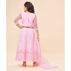 Babyhug Three Fourth Sleeves Sequenced Embroidered Choli with Lehenga and Dupatta Set - Pink