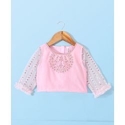 Babyhug Three Fourth Sleeves Sequenced Embroidered Choli with Lehenga and Dupatta Set - Pink