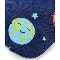 Babyhug 100% Cotton Knit Mitten & Booties Space Print - Navy Blue