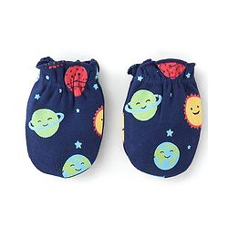 Babyhug 100% Cotton Knit Mitten & Booties Space Print - Navy Blue