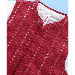 Babyhug Full Sleeves  Solid Kurta Pyjama Set with Sequenced Embroidered Jacket - White