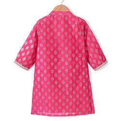 Babyhug Three Fourth Sleeves Foil Printed Kurti Pant and Dupatta Set - Fuchsia