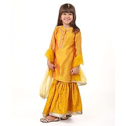 Babyhug Three Fourth Sleeves Embroidered Kurti Sharara and Dupatta Set - Mustard