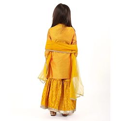 Babyhug Three Fourth Sleeves Embroidered Kurti Sharara and Dupatta Set - Mustard