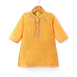 Babyhug Three Fourth Sleeves Embroidered Kurti Sharara and Dupatta Set - Mustard