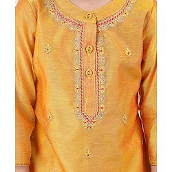 Babyhug Three Fourth Sleeves Embroidered Kurti Sharara and Dupatta Set - Mustard