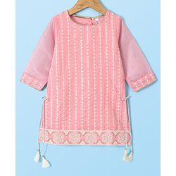 Babyhug Three Fourth Sleeves Embroidered Kurti Sharara and Dupatta Set - Pink