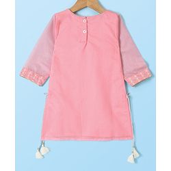 Babyhug Three Fourth Sleeves Embroidered Kurti Sharara and Dupatta Set - Pink