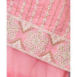 Babyhug Three Fourth Sleeves Embroidered Kurti Sharara and Dupatta Set - Pink