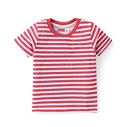 Babyhug 100% Cotton Knit Dungaree and Half Sleeves Tee Set with Stripes - Red