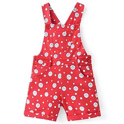 Babyhug 100% Cotton Knit Dungaree and Half Sleeves Tee Set with Stripes - Red