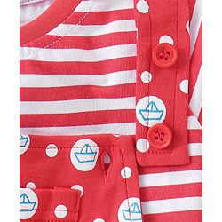 Babyhug 100% Cotton Knit Dungaree and Half Sleeves Tee Set with Stripes - Red