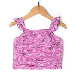 Babyhug Sleeveless Printed Choli with Embossed Foil Lehenga and Dupatta - Purple
