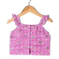 Babyhug Sleeveless Printed Choli with Embossed Foil Lehenga and Dupatta - Purple