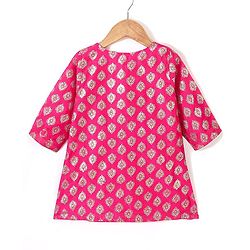 Babyhug Three Fourth Sleeves Foil Printed Kurti Sharara and Dupatta Set - Fuschia