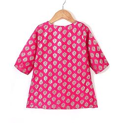 Babyhug 100% Cotton Three Forth Sleeve Kurti Sharara And Dupatta With Bandhani Print- Pink & Navy Blue