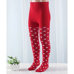 Cute Walk By Babyhug Anti Bacterial Cable Knit Tights Heart Design- Red