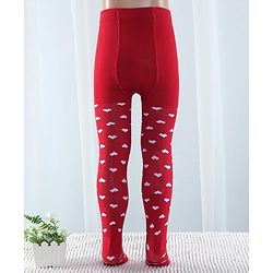 Cute Walk By Babyhug Anti Bacterial Cable Knit Tights Heart Design- Red