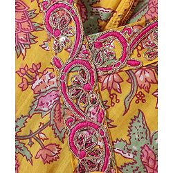 Babyhug Cotton Three Fourth Sleeves Printed Kurti Pant and Dupatta Set with Floral Print - Yellow